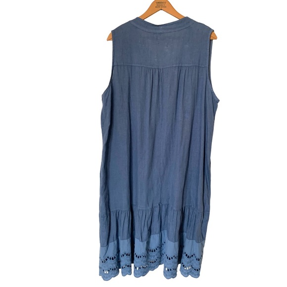 Rosemarine linen dress 1X blue sleeveless buttoned ruffle summer - Picture 2 of 4
